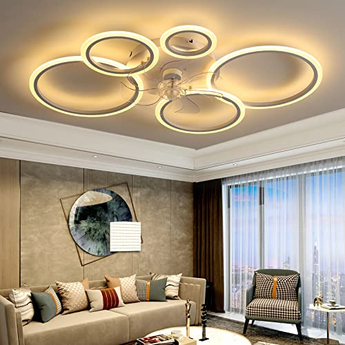 YUNZI Moderno Ventilatore da soffitto con illuminazione e telecomando, Bianco LED Dimmerabile Lampada da soffitto, Plafoniere con ventilatore per Camera da letto Soggiorno, DC Motore, 100CM