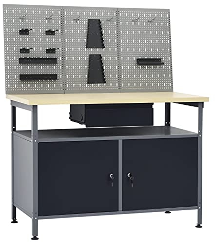 Tidyard Werkbank Werkstatteinrichtung Mit 1 Werkbank,3 Werkzeugwände,Werkstattschrank Werkstattwand Lochwand 120 x 60 x 85 cm Mit offen Fach und Schublade,Tragkraft 300 kg