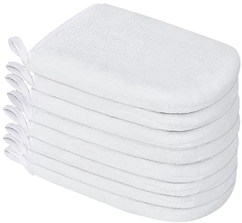 PHOGARY Confezione da 8 guanti lavamani in flanella, guanti morbidi in flanella, panno da bagno SPA, guanti struccanti riutilizzabili, 15 x 21 cm, Bianco