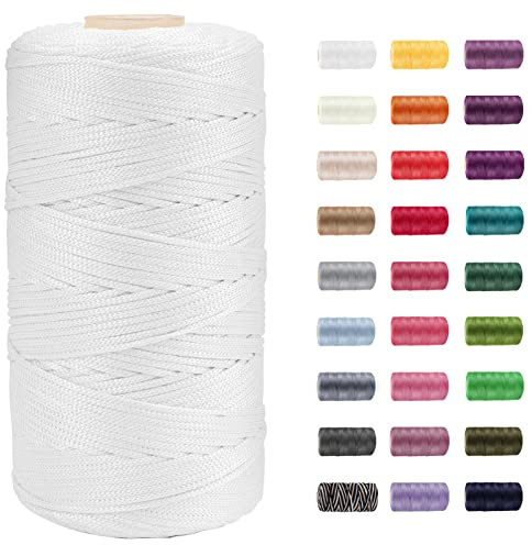 CAMAL Ficelle Nylon Fil Nylon 1.5mm Cordon Bracele 200m Corde Fine Corde pour Bracelet Fil Tressé pour Bricolage Artisanat, Bonnets, Sac Au Crochet (Blanc Pur)