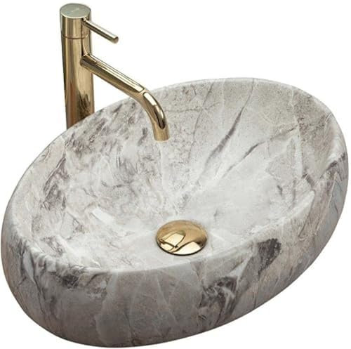 Rea LAVABO SOBRE ENCIMERA LINDA STONE Lavabo de Baño 485 x 340 x 145 mm en Cerámica (Marrón, imitación piedra)
