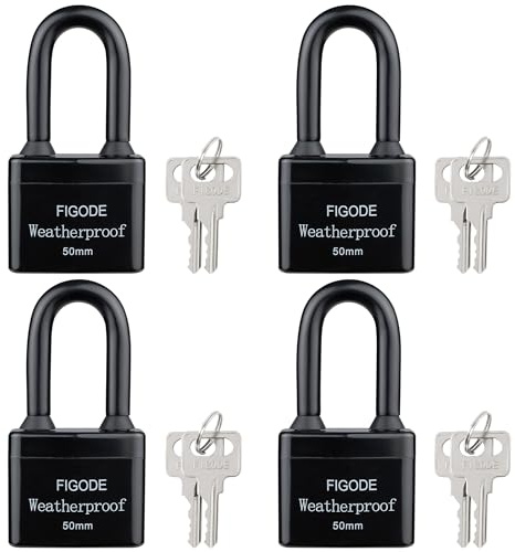 FIGODE® Wasserdichte Vorhängeschlösser für den Außenbereich, abgedeckte, robuste, laminierte Stahlschlösser, große stabile Schlösser, 5,6 cm breit, 4 Schlösser mit gleichem Schlüssel, lange