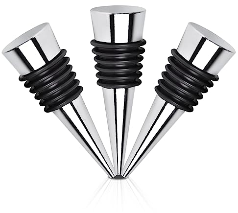 FBBULES 3 Pezzi Tappo Vino Metallo, Tappi per Bottiglie di Vino Riutilizzabili per Preservare Vino Birra Champagne (Argento)