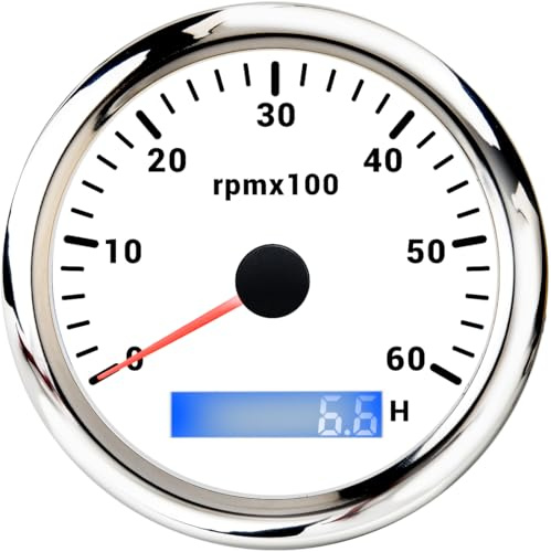 85mm Marine Drehzahlmesser, wasserdicht,0–6000 U/min, Außenborder, für Dieselmotor, Auto, LKW, Boot, Drehzahlmesser, 12 V/24 V mit LCD Stundenzähler, 7-Farben Hintergrundbeleuchtung