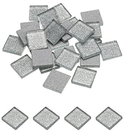 sourcing map Mosaïque Carrelage Tuile Tesselle, Verre Éclat Cristal Vrac Carré Paillettes Carreaux 2x2cm pour Maison Décoration, Artisanat, Pack de 25(100g, Argent)