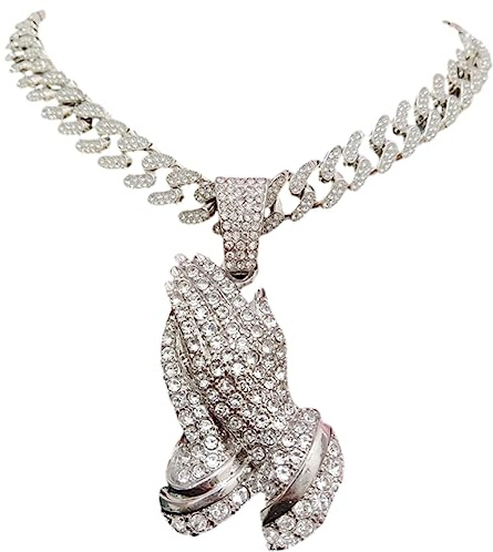 BISONBLUE Halskette Herren Anhänger Chain Ketten Dame Geschenk Männer Hip Hop Betende Hände Anhänger Halskette Mit 13 Mm Kristall Hiphop Iced Out Bling Halsketten Mode