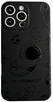Yonds Queen für iPhone 15 Pro Niedliches Hülle, Cool Cartoon Astronaut Space Mond Design Stilvoll Stoßstange weiches TPU rutschfeste Stoßfeste Schutzhülle (iPhone 15 Pro, Fly Schwarz)
