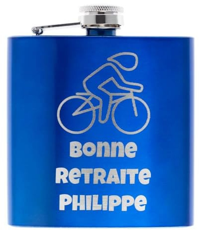 Petaca de acero azul grabada personalizada - Texto grabado en esta petaca de acero inoxidable azul brillante