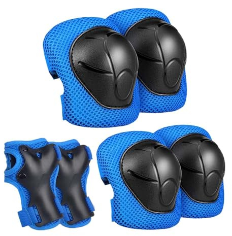 COOLGO Knieschoner Kinder 6-12 Jahren- Inliner Protektoren Set Schoner [6er]- Knie Handgelenkschoner und Ellenbogenschützer für Rollschuhe Roller Skateboard (Blau-M (6-12 Jahre )