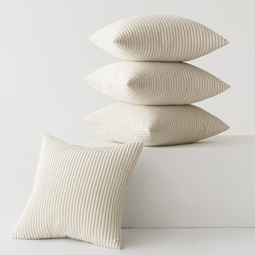 Slozzi 4er Set Kordsamt Kissenbezug Kissenbezüge Kissenhülle Sofakissen Dekokissenbezug Couchkissen Weich für Sofa Schlafzimmer Wohnzimmer Büro, 40x40 cm, Creme | Kissenhülle Sofakissen Dekokissenbezug Couchkissen Weich für Sofa Schlafzimmer Wohnzimmer Büro