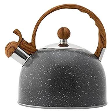 OQHAIR Bouilloire à thé sifflante Bouilloire à thé sur la cuisinière Bouilloire à thé sifflante Théière en Acier Inoxydable avec poignée en Grain de Bois (Couleur: Gris, Taille: Taille Un