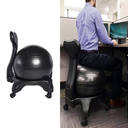 Chaise Ballon Chaise de Boule d'exercice pour Le Bureau, Chaise Boule de Yoga Ergonomique avec Roues et Support Dorsal, Siège de Boule de Balance Noire pour Adultes et Enfants, Grossesse