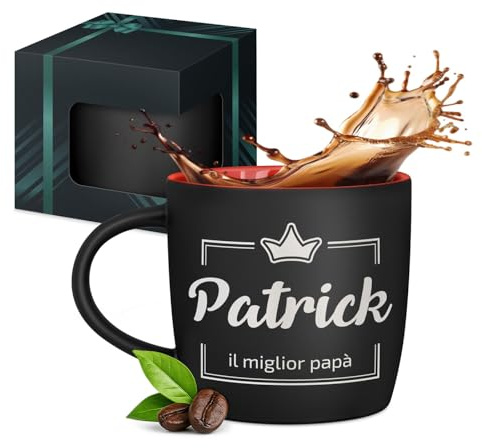Maverton Tazza da caffè macchiato o tè in ceramica, 400 ml, Incisione | Personalizzata, Tazze con manico per bevande per Lui, Bicchiere da colazione per compleanno uomo, Interno rosso, migliore