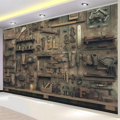 Tapete Wandbild 3D Fototapete Retro-Kunsthandwerkswerkzeuge Dunkel Vliestapete Wandtapete Foto für Modernes Design der Fernseh Hintergrund Wand-Kunst-Deko, 350x256 Cm