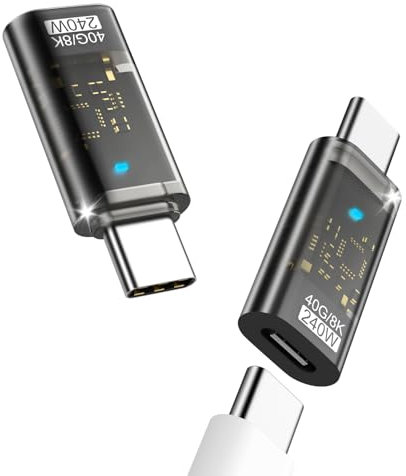 MoKo Adaptador USB C con 240W Carga y 40Gbps, USB C Hembra a USB C Macho Adaptador Extensor para MacBook Pro, iPhone 15 Pro MAX Plus, iPad Air/Pro, Portátil Thunderbolt 3/4, 8K@60Hz Video