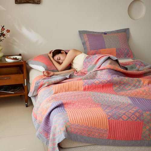 Edredón de algodón de grado materno infantil súper suave de clase A, ligero, acolchado con diseño bordado, edredón de aire acondicionado de verano para adultos y niños (200 x 230 cm)