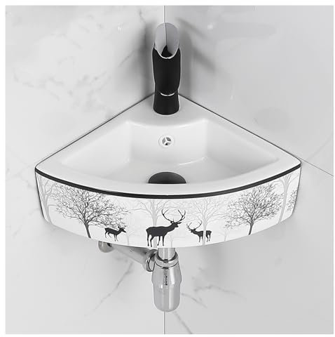 YVZYLXH Waschbecken Waschtisch Badezimmer,Eckwaschbecken Keramik,waschbeckenunterschrank hängend,badezimmermöbel,waschbeckenunterschrank klein mit Wasserhahn und Überlauf(Nero,32CM)
