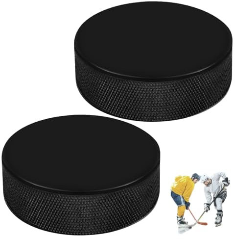 EIHI 2 Stück Übung Hockey Pucks,Erwachsenen Eishockey,3“ Durchmesser/ 1“ Dicke Eishockey Puck Official für Erwachsene,Vollgummi-Verschleißfestigkeits-Eispucks Glatt für Eishockey(Schwarz)