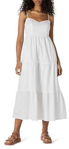 Amazon Essentials Women's Fit And Flare Cotton Sateen Empire Waist Sweetheart Neck Tiered Maxi Dress