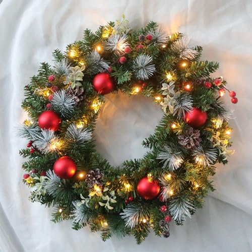 Weihnachtskranz Künstlicher Türkranz Weihnachten Adventskranz Weihnachten Kränze Tannenkranz mit Bunten Kugeln Tannenzapfen Deko für Kamin, Haustür,Wand-Fenster(Lichterkette Nicht enthalten) (30cm)
