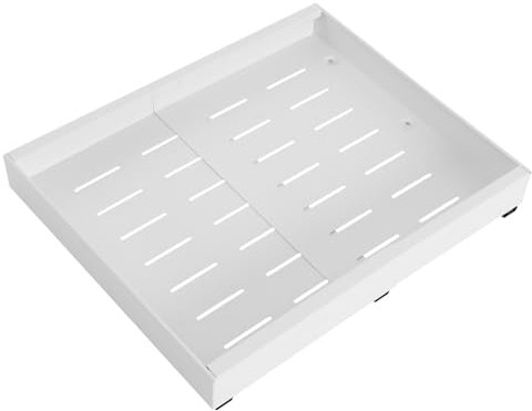 42cm Tiefe Teleskopschublade, Ausziehbare Schublade Küche, 32-52cm Verstellbare Breite KüChenschrank Organizer, Slide out Cabinet Organizer für Küche, Bad, Wohnzimmer, Kein Bohren (Weiß)