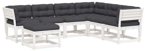 HETFTJN Eckbank Mit Tisch Balkonmöbel Garten Loungemöbel Set Campingtisch Mit Stühlen - 7-TLG. Garten-Lounge-Set mit Kissen Weiß Massivholz Kiefer für Terrasse Garten Café Restaurant
