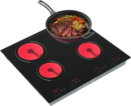 Glaskeramik Kochfeld 4 Platte Tragbar Infrarot-Doppelkochplatte, Keramik Kochfeld Kochplatte, Einbau Glaskeramikkochfeld, 9 Leistungsstufen, Timer, Sicherheitsschloss, 6000W 220V