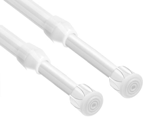 Feligio Gardinenstange Ohne Bohren 2Stück, Duschvorhangstange Ausziehbar 60-110CM, Teleskopstange Weiß, Vorhangstange Ohne Bohren, Gardinenstange Zum Klemmen, Teleskop Duschstange Für Bad Küche