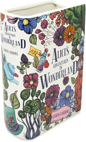 Steel Mill & Co Originelle große dekorative Vase in Buchform, Keramik, Heimdekoration, niedliche Bücherregal-Dekoration, einzigartig, für Buchliebhaber, Alice's Adventures in Wonderland - Floral