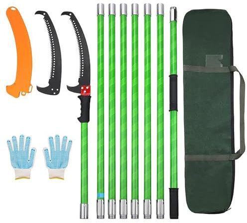 NEWFUN Teleskop Astsäge, Hochentaster Manuell,Baumsäge, 8 m höhenverstellbar, 1 Säge für 2 Einsätze, mit Tragekoffer und zwei Sägeblättern für die einfache und bequeme Reparatur von hohen Ästen