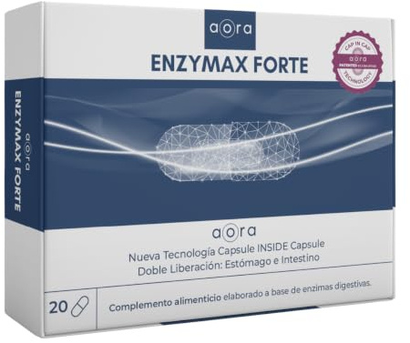 AORA Enzymax Forte - Enzimas Digestivas Naturales Veganas 20 cápsulas | Lipasa, Amilasa, Proteasa, Glucoamilasa y Alfa Galactosidasa | Mejora la Digestión | Reduce Gases, Hinchazón y Reflujo