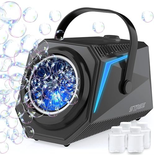 Blubbel LED Seifenblasenmaschine, 4X 90ml Seifenblasenflüssigkeit Tank, Seifenblasen Maschine, Seifenblasenpistole Kinder, Luftblasen Bazooka Bubble Maschine, Geschenk, Hochzeit