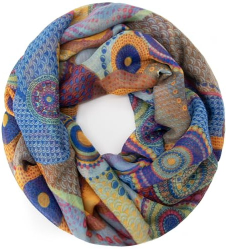 Gloop Damen Schal Loop Schal Feinstrick Loop mit Ethno Punkte Muster