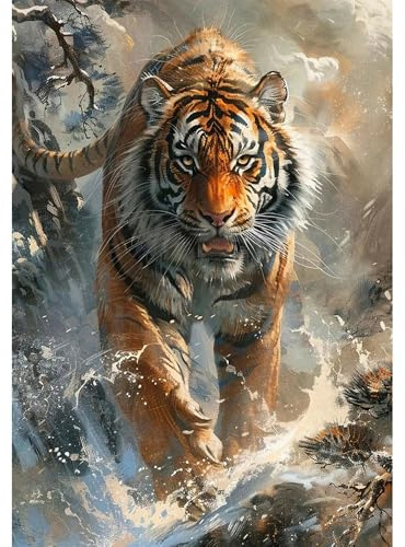 DCIDBEI Diamond Painting Tiger 40x50cm 5D Diamantmalerei Tiger am Berg Set Aufkleber Malerei für Erwachsene