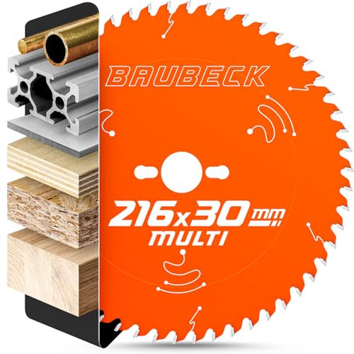BAUBECK Sägeblatt 216x30 2.6mm Feinschnitt in Holz & Alu, 64 Zähne für Kapp- & Tischkreissägen, wie Metabo KGS 216M, Bosch GTS 635-216, GCM 8 SJL Kreissägeblatt 216, Kappsägeblatt 216