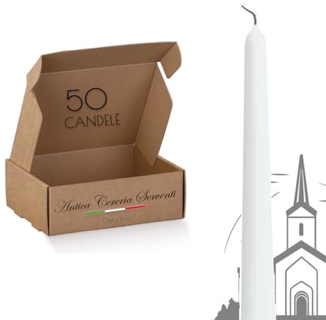 Candele Votive Confezione da 50pz Normali Bianche Per Chiesa 30cm Antica Cereria Serventi Made in Italy