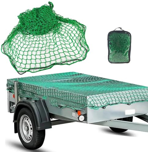 Anhängernetz 2x3m,Ladungssicherungsnetz,Verdickte Seilschlosskante,Hochelastisch,Mit Aufbewahrungstasche,Geeignet Für Anhänger,Pickup,LKW,Etc.,Grün