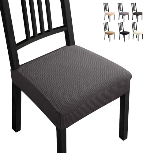 Stuhlhussen 6 Stück Elastische Moderne Beschützer Stuhlhussen Jacquard Stuhlüberzug, bi-Elastic Spannbezug, Fleckschutz Abdeckung langlebig für Haus- langlebig Universal (Dunkelgrau, 6 Stück)-B
