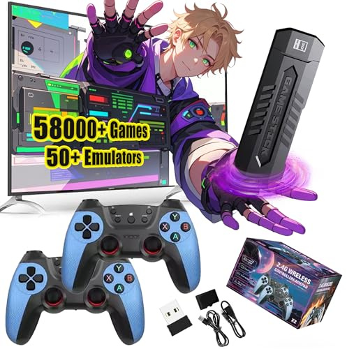 X2 BLUE Console de jeux vidéo rétro - 4K Retro Game Stick supportant 30/40/50+ émulateurs,sortie HDMI,émulateur console avec 2 manettes sans fil,Plug And Play,TV/ordinateur, cadeau pour adultes (256G)