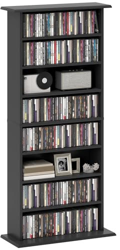 HOMCOM Mobile Libreria a 8 Ripiani per 360 CD dal Design Moderno, Mobiletto Porta CD in Truciolato, 58x24x124.5 cm, Nero