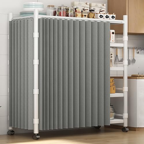 Schrankvorhang für Regale, Schrank Vorhang Zum Schieben, Staubdichte Vorhänge für den Schrank, Schränke Sichtschutzvorhang mit Gleitschienen, Kein Bohren Nötig, Wasserdicht(Grau,W 80 x H 140 CM)