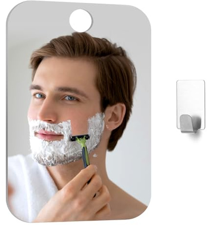 Nogeqi Fogless Duschspiegel Rasierspiegel, Spiegel Dusche Bad Ohne Beschlagen, Dusch Spiegel Rasieren, Shower Mirror for Shaving Rahmenloser zum Aufhängen Inkl 1 Klebehaken 17cm*13cm