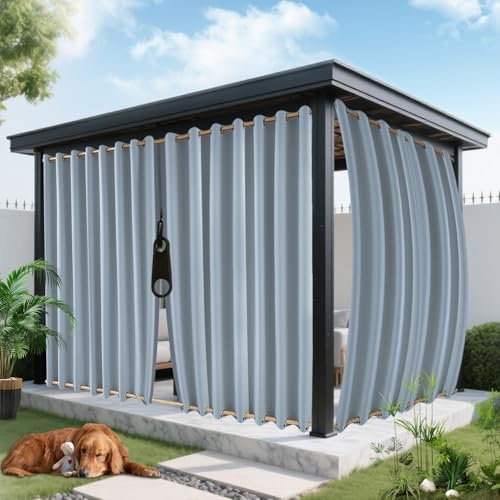 ROFASVCO Outdoor-Vorhänge für Terrasse, wasserdicht, Reißverschluss-Design, 2 Paneele, Privatsphäre, wetterfest, Verdunkelungsvorhang oben und unten, Ösen, Außenvorhänge für Veranda, Pavillon, Pergola