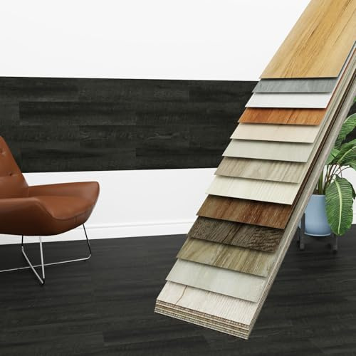 HEXIM Vinyldielen 5m² selbstklebend PVC Wandverkleidung dunkler Bodenbelag Holzoptik 91x15cm Paneele für Wand & Boden Holzdielen schwarz (36 Dielen Ebony Wood - 1818-3)