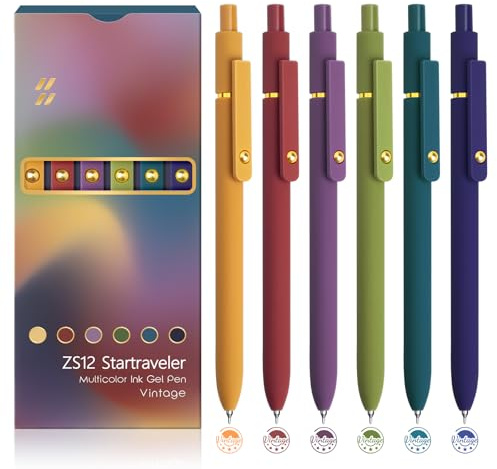 YOXMJDB 6 Pcs Color Pens for Journaling 0.5mm Fine Point Colored Gel Ink Pen, Smooth Writing Colorful Pens for Note Taking, Gift Set for Women & Men (6 Pcs Vintage Gold)