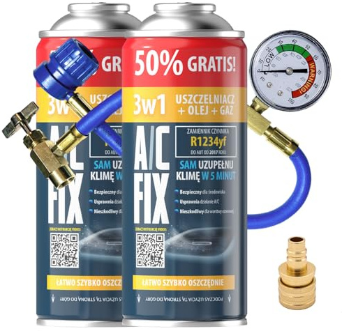 A/C FIX Recharge clim 3en1 R1234yf - 2x235 g avec Tuyau et Adaptateur HP/LP - Climatisation - Climatiseur Voiture - Recharge climatisation Voiture - ECO