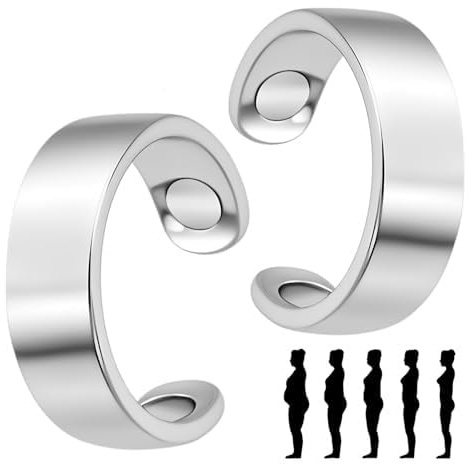 Holoras 2 Stück Magnetringe Damen Medizinisch, Magnetring Wechseljahre Edelstahl, Magnetring zum Abnehmen für Entspannung, Schlaf & Akupressur,Verstellbarer mit Geschenkverpackung