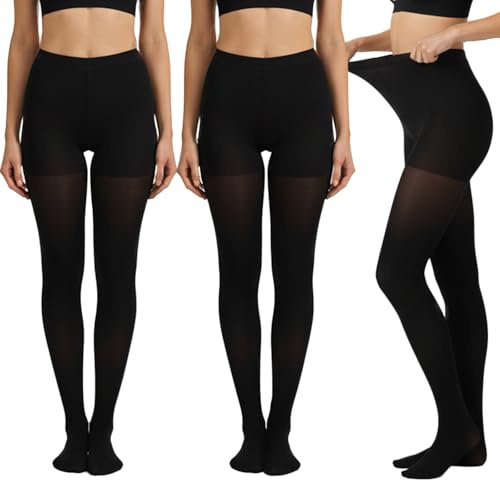 WUDEUI 3 Pairs 80D Black Tights Women, Soft Opaque Footed PantyhoseTight, High Waist Tummy Control Leggings for Ladies Girls