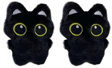 HUVZOR 2 pezzi Ciondolo in peluche a forma di gatto nero, gatto nero,Portachiavi in peluche con gatto, ciondolo con gatto di peluche - Ciondolo per zaino dei cartoni animati（B）