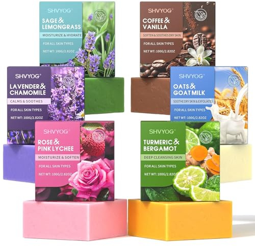 NatüRliches, Handgemachtes Seifen-Geschenkset Mit Kurkuma- und Lavendel-Rosen-Seife, Reinigt und Pflegt Sanft, Geeignet für Gesicht und KöRper, ein Geschenk für Frauen, Valentinstagsgeschenk, 6x100g